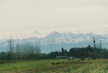 Pyrénées mountains viewed from the Tarbes' plain. On the highest point is the Pic du Midi de Bigorre